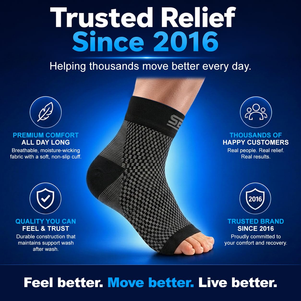 SB SOX Plantar Fasciitis Compression Socks – Arch Support Sleeve for Heel Pain Relief, Achilles Tendonitis & Foot Pain – Toeless Ankle Compression, All-Day Comfort (Navy, Medium)
