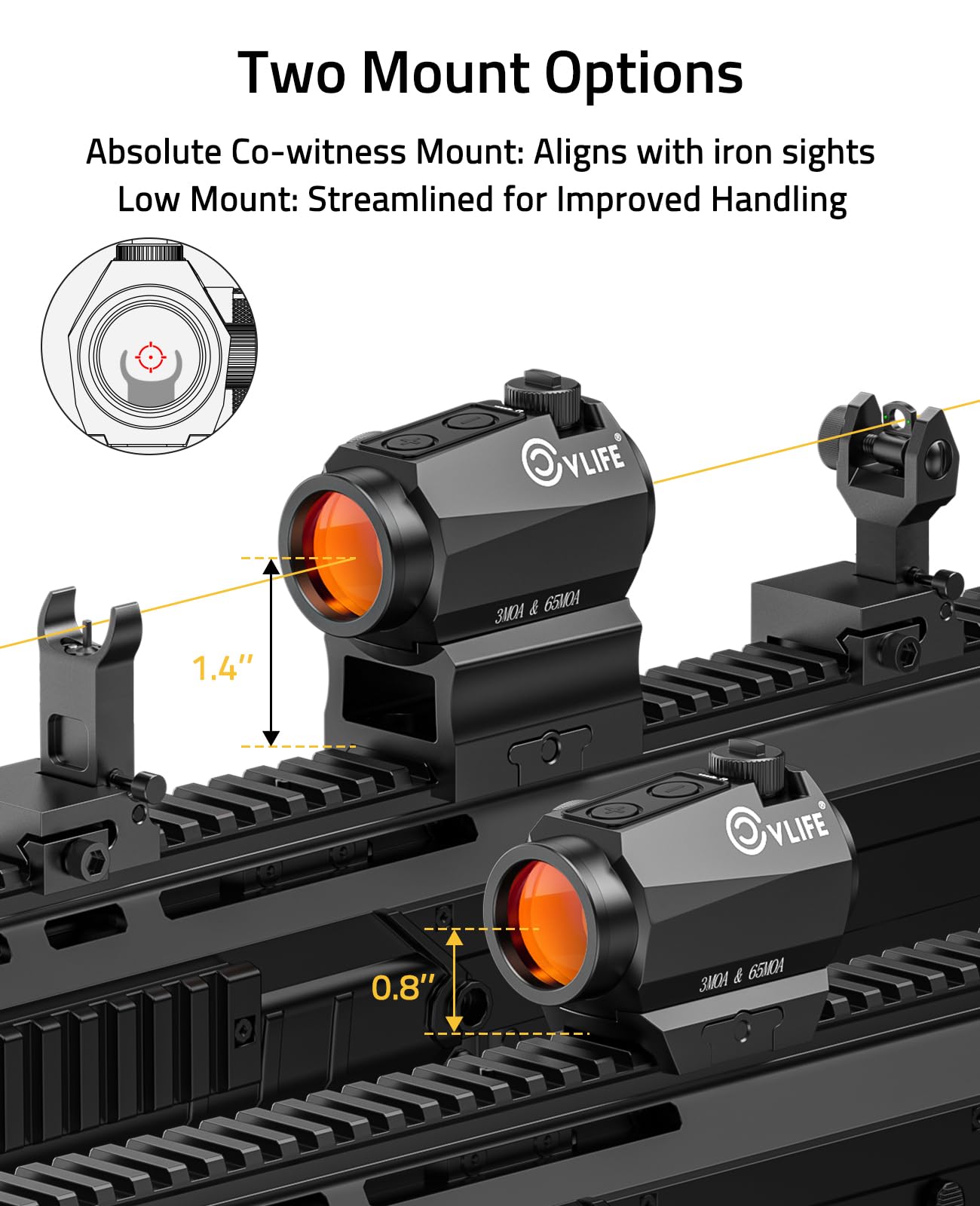 CVLIFE Multiple Reticle 3 MOA Dot & 65 MOA Circle Red Dot, Motion Awake Red Dot Sight, 1x20mm Red Dot Scope Optics with Absolute Co-Witness Riser and Low Mount for 21mm Picatinny Rail