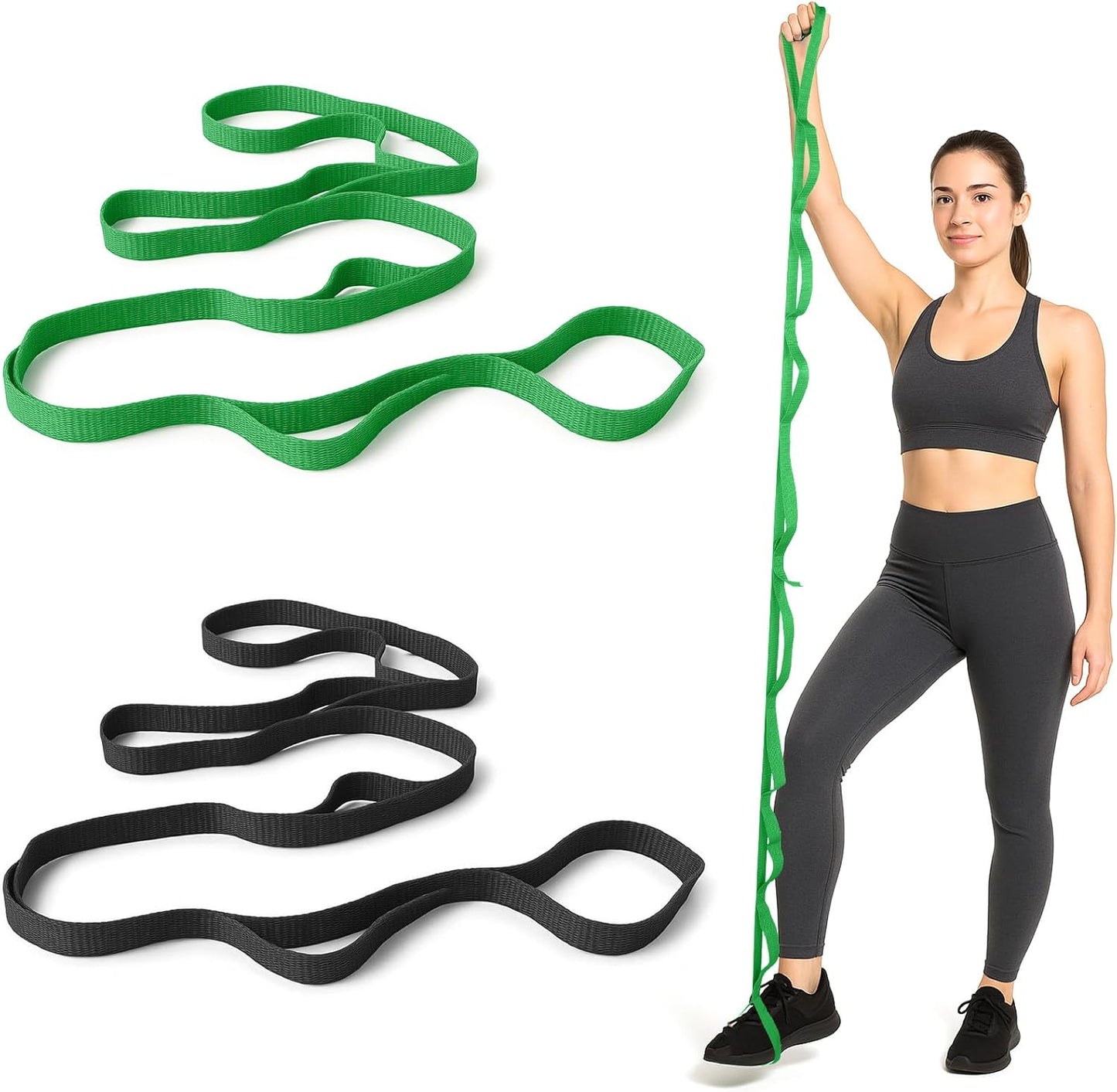 2Pcs Leg Lifter Strap Stretching Strap Yoga Straps Exercise Band Physical Therapy for Home Workout Exercise Pilates Gymnastics10 Loops Non-Elastic Stretch Bands for Women Men Flexibility