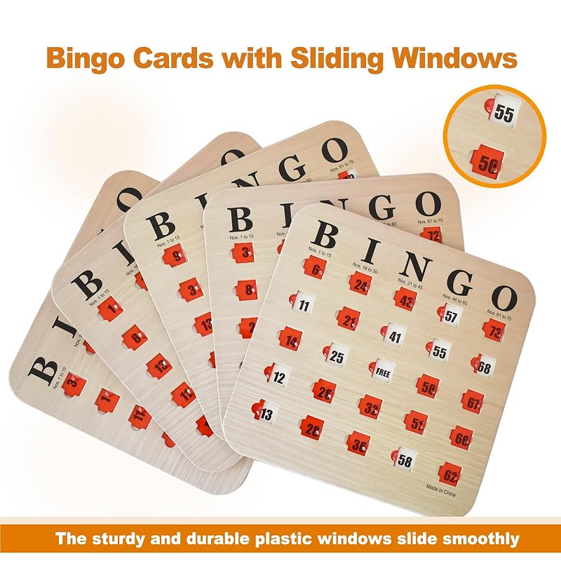 Woodgrain Reusable Travel Bingo Cards with Sliding Windows – 25 Pack
