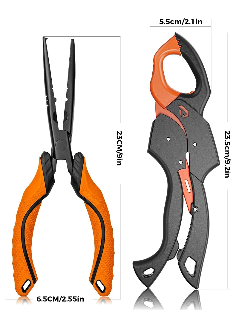 9.2in Fish Gripper Pliers - Multi-Function Saltwater/Lip Grabber with Wire Cut & Split-Ring Openers (Variation: 9" Fishing Pliers Orange)