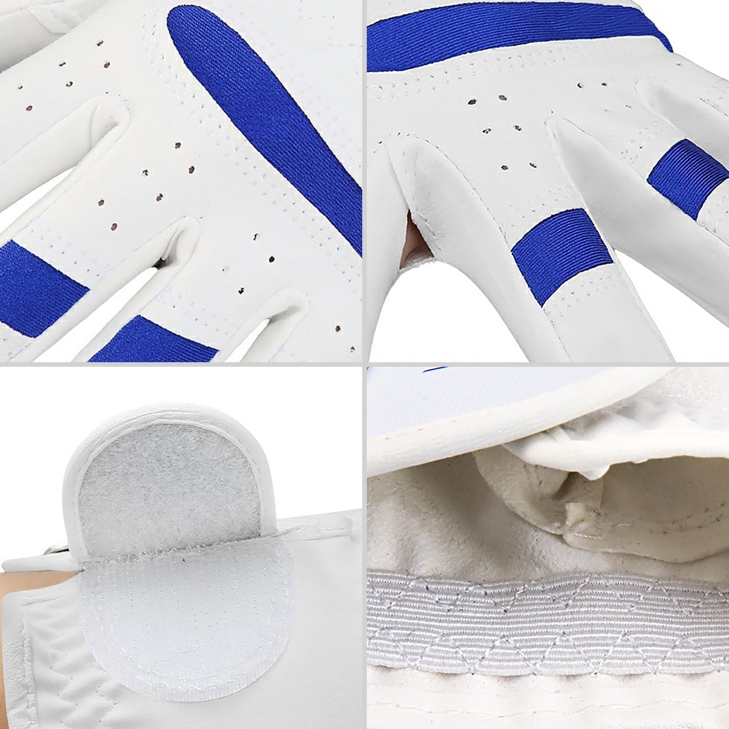 1 Pair Kids Golf Gloves, Junior Breathable Anti-Slip Golfing Sports Gloves with Ventilated Finger Holes for Boys Girls, Adjustable Fit, Left & Right Hand (White Blue, Large)