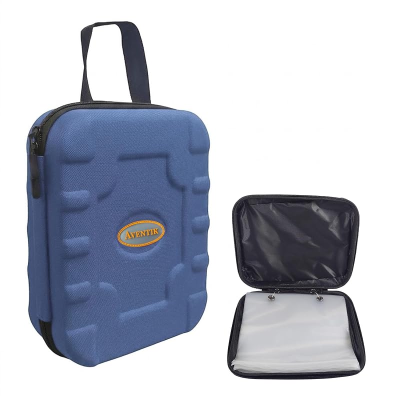 Aventik Blue Fishing Tackle Binder - Hard EVA Shell, 10 Clear Bags, Large Capacity