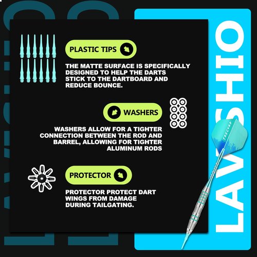 Lavishio Soft Tip Darts Sets - Soft Tip Darts for Electronic Dartboard Plastic Tip Darts Set with Aluminum Shafts + Extra 3 Dart Flights 3 Replace Plastic Shafts (Blue-Green)