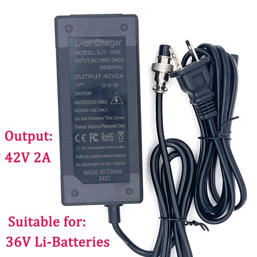 42V Electric Scooter Charger 4 Prong for Voyager 36V Batteries, 42V 2A 4-Pin Connector Battery Charger Replacement