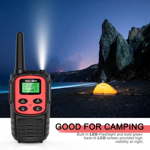 MaxTalker Walkie Talkies Long Range for Adult, MT10 Rechargeable Walkie Talkies FRS Two Way Radio, NOAA, 1200mAh Li-ion Battery USB-C Cable, LED Flashlight,VOX Walkie Talkie for Camping 2Pack (Red)