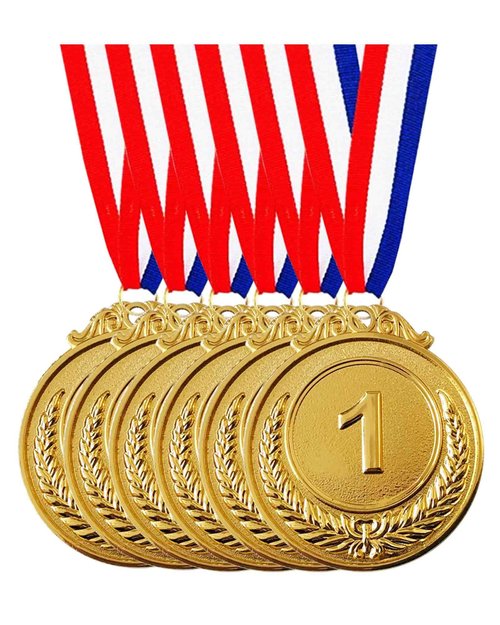 Jauisus 6 Pcs Gold Medals for Awards, 1st Place Metal Award Medals Olympic Style Winner Awards for Sports, Party, Tournaments, Prizes, Competitions, 2 Inches