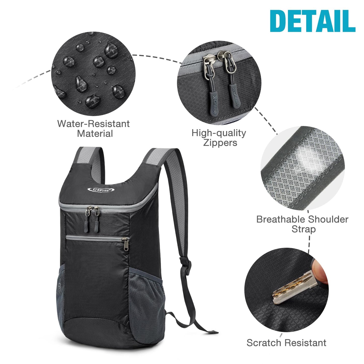 G4Free 10L Lightweight Packable Hiking Backpack, Nylon Daypack Daily Travel