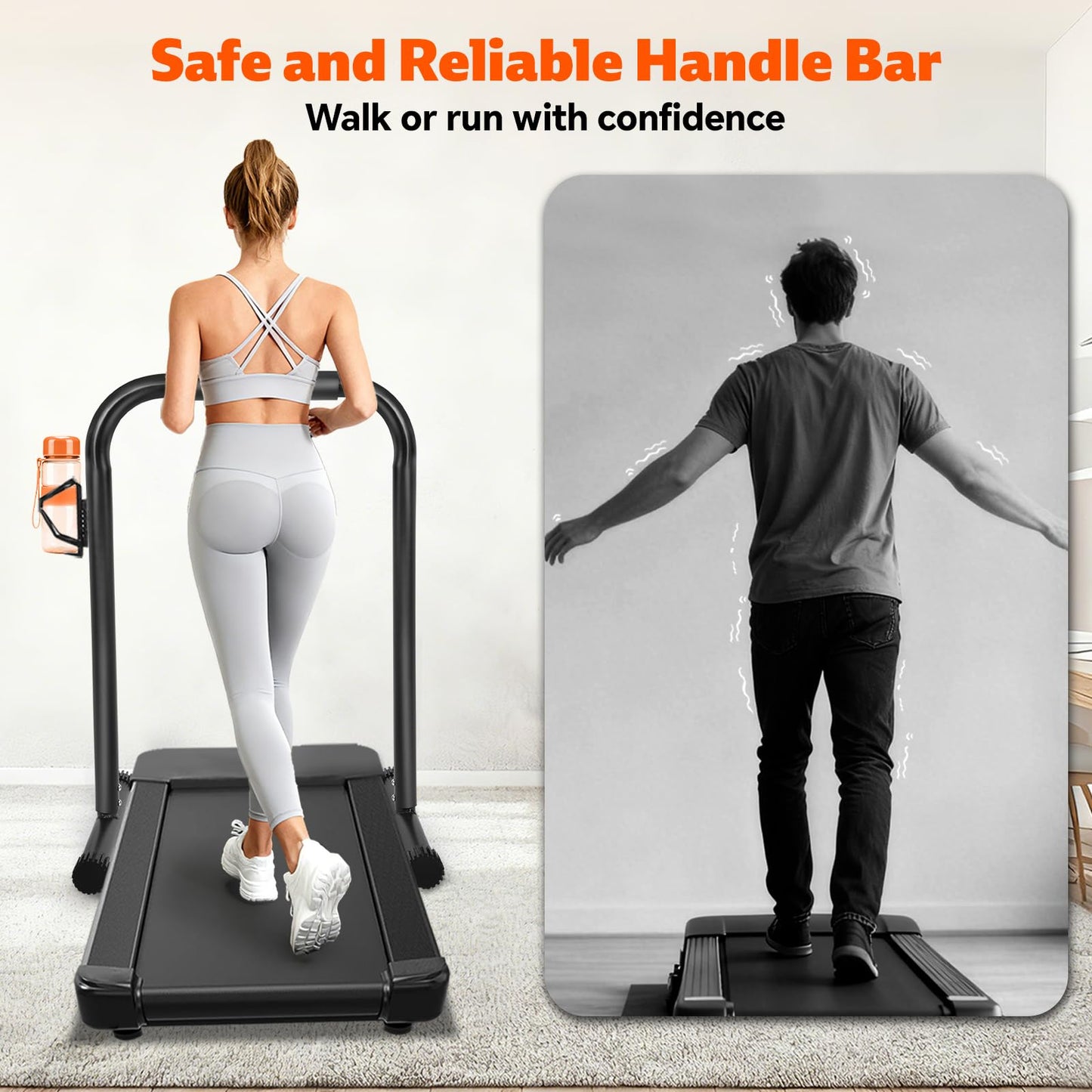 Handle Bar for Walking Pad Only, Suitable for Walking Pad up to 19.7" Wide, Adjustable Treadmill Handlebar Height from 34" to 42", Tall People Friendly, Extended Base, with Cup Holder, Black