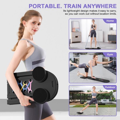Pilates Board, 7 in 1 Pilates Reformer Set,Pilates Kit for Home Workout, Fitness, Exercise, Abs, Core Equipment，Foldable Pilates Reformer Equipment with Timer，Full Body Workout, Unisex