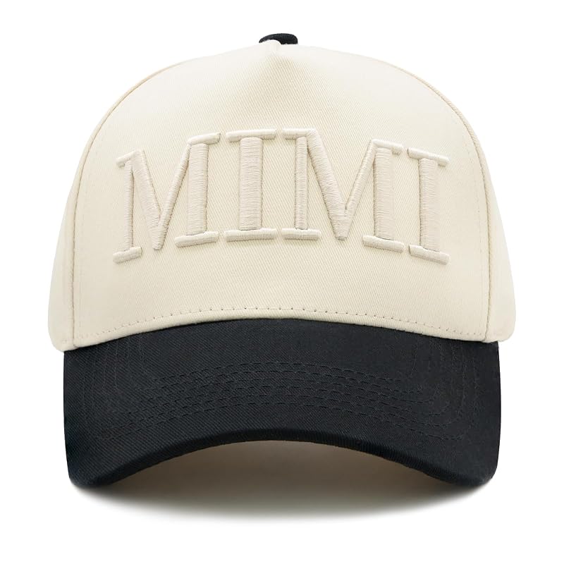 Mimi Gift Trucker Hat - Beige & Black Embroidered Adjustable Cap