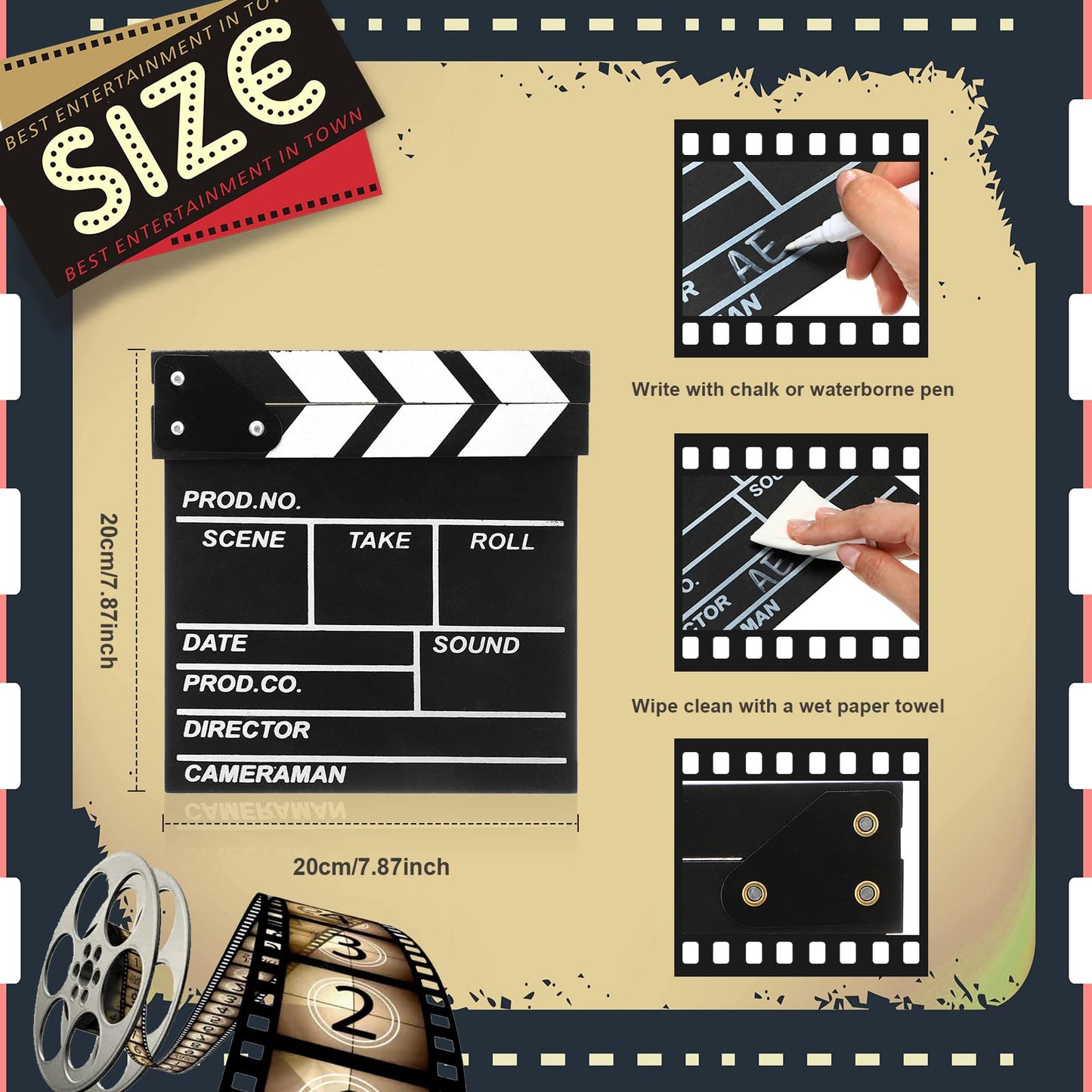 Tuanse 2 Pcs Movie Night Supplies Movie Theater Decor Film Clapper Board Accessory and Marquee Light LED Star Sign Props for Moving Night Decorations Party Supplies