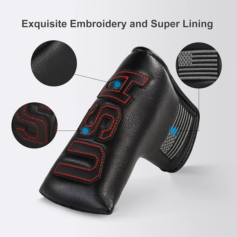 Golf Putter Head Cover Leather Magnetic Blade Headcover — Fits Most Brands