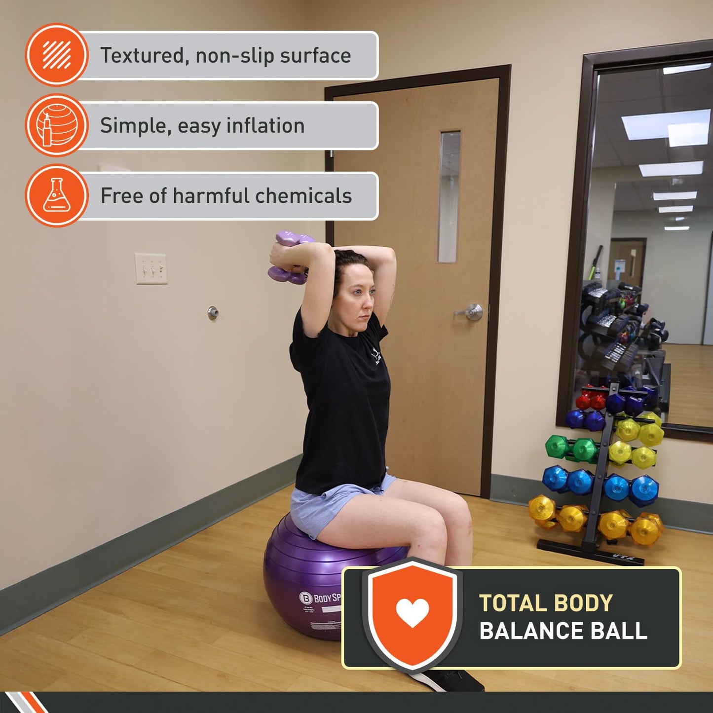 Body Sport Slow Release 55cm Exercise Ball with Pump, Gym Equipment for Home or Office, Stability Fitness Ball, Pregnancy Ball, Core Strength Training Equipment