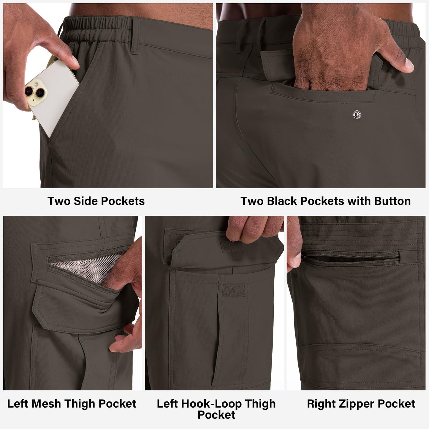 Jessie Kidden Mens Outdoor Casual Expandable Waist Lightweight Water Resistant Quick Dry Fishing Hiking Shorts (6222 Dark Brown 38)