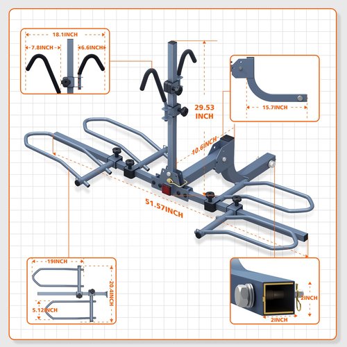 AKHAL-TEKE Bike Hitch Rack, Wobble Free Smart Tilting Bike Rack, Foldable 2-Bike Rack for Standard, Fat Tire and E-Bike, 2-Bike 180 lbs Capacity, Fits 2-inch Receiver