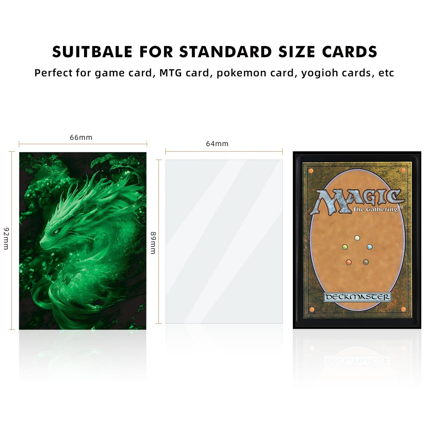 Katomula 100 MTG Card Sleeves with 100 Inner Sleeves, Textured Back Art Sleeve, Fit Standard Size Cards (Power Green Dragon)