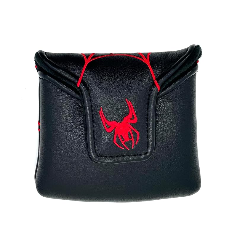 Magnetic Square Mallet Putter Headcover - Black with Red Spider Embroidery