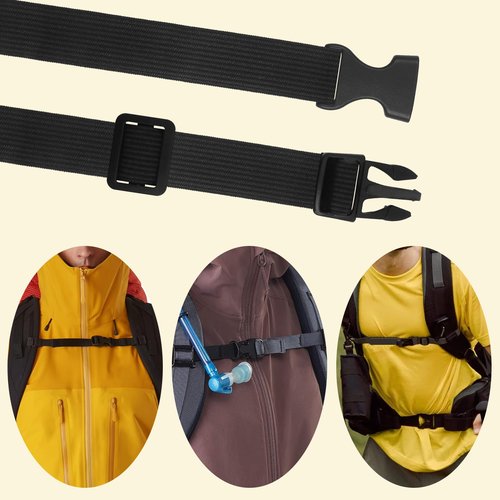 LUSTRIB 1PCS Black Belt Adjustable Strap, Backpack Waist Strap Sternum/Chest Harness Secures Chest Belt with Snap Buckles for Fabric Backpack Straps, Adjustable Backpacking Straps Replacement