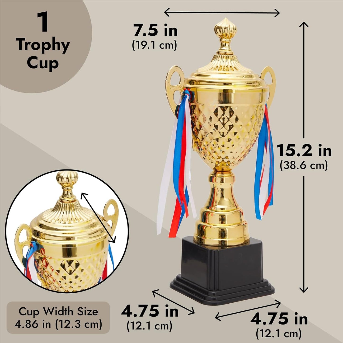 Juvale Large Gold Trophy Cup for Sports Championships, Tournaments, Award Competitions, Spelling Bee (15.2 x7.5 x 4.75 in) - Trophy Award