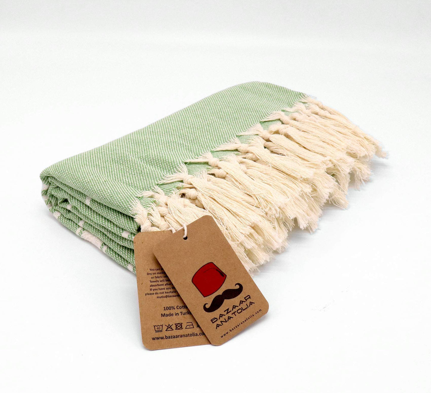 Bazaar Anatolia Turkish Beach Towel – 100% Cotton, Quick Dry, Sand Free Towel for Bathroom, Camping, Travel, Hot Pink – Oversized 71x39 Inches – Stripe Green