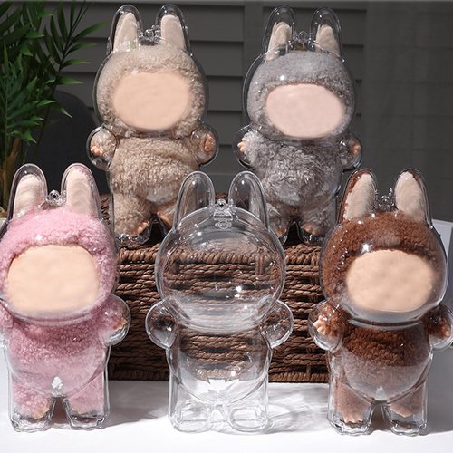 Protective Case Compatible for labubu , Plastic Clear Cover for Plush Figure Doll, Storage Transparent PVC Bag ,Display Bag Display Case for Fan Collection ,Accessories (No Doll, Standing)