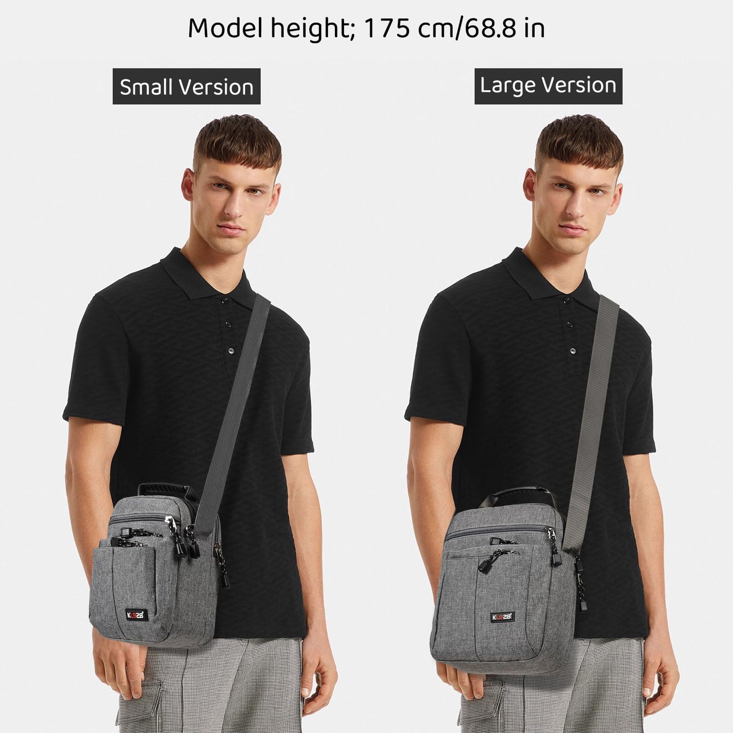 KL928 Men's Messenger Bag - Crossbody Shoulder Bags Travel Bag Man Purse Casual Sling Pack for Work Business(Large Version,Grey)