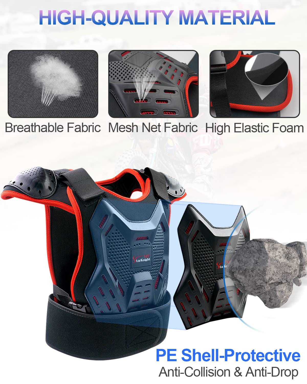 StarknightMT Kids Dirt Bike Gear - Youth Motorcycle Gear Riding Protective Motocross Armor Suit Chest Protector for 5-12 Boys Girls Biking Cycling Skating Off-Road,Red