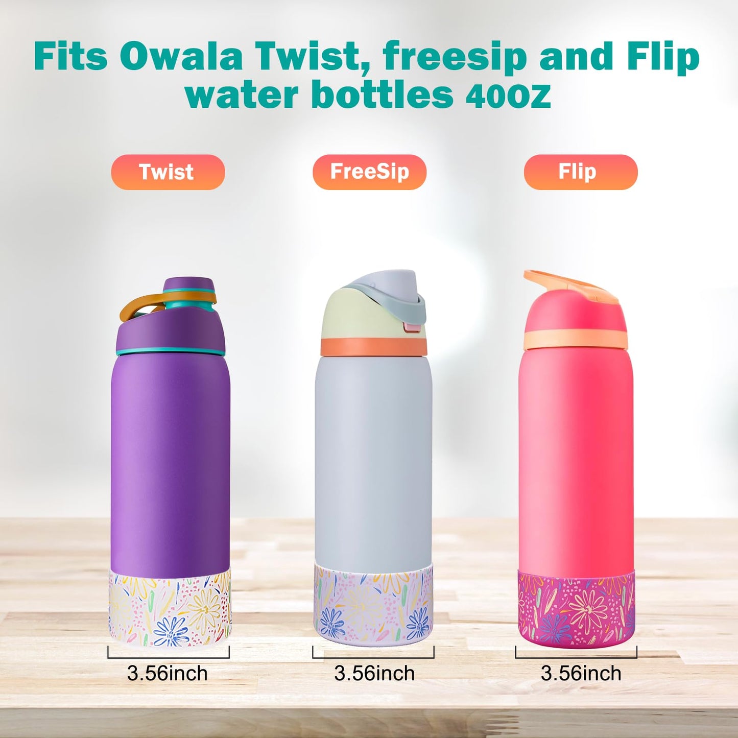 WK IEASON 2Pcs Silicone Boot for Owala Water Bottle, Protective Flask Bottom Cover Base for Owala FreeSip Twist and Flip Flask Water Bottle Accessories-3.56inch Bottom Diameter