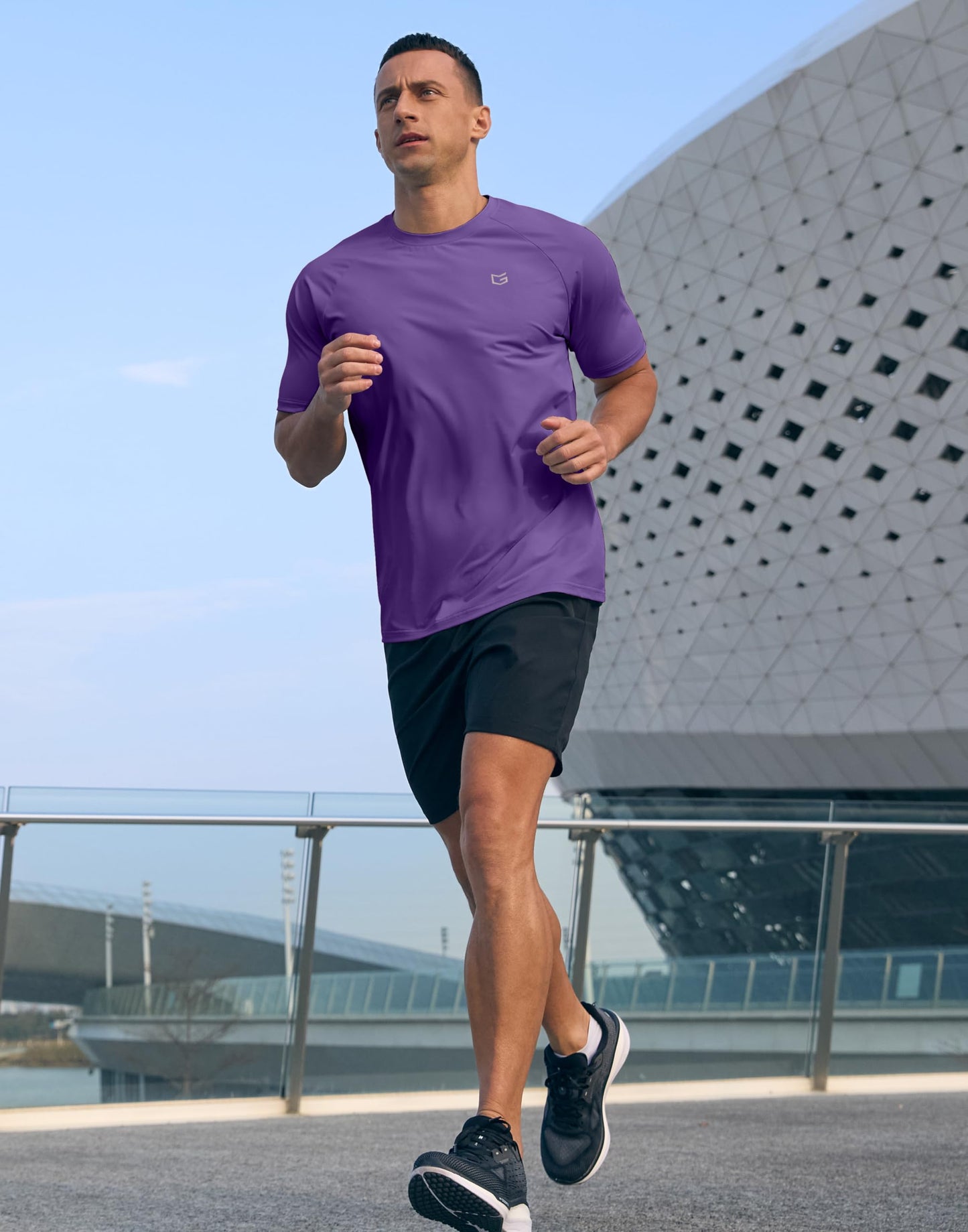 Men's Athletic Workout T-Shirts Moisture Wicking Cooling Running Shirts Short Sleeve Performance Tee for Gym Tennis(Purple,S)