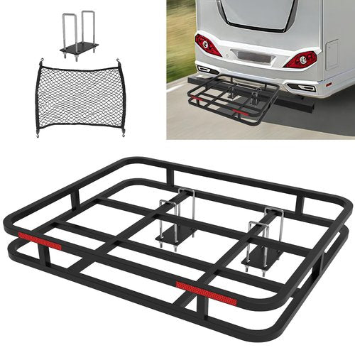 RV Bumper Mounted Cargo Rack Carrier 32"×26"×4" with Net, 350 Lbs Capacity Fits 4" to 5" Bumper Cargo Carrier Heavy Duty Luggage Basket Hitch for RV Camping Traveling, Black