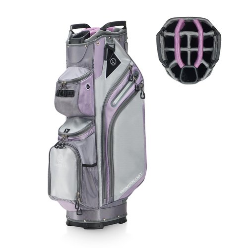Max Lightweight Golf Cart Bag with Dual Handles and 14 Way Individual Full Length Dividers, Golf Club Bag with 11 Pockets, Large Putter Well, Double Strap Cooler for Men & Women (Mix/Grey/Purple)