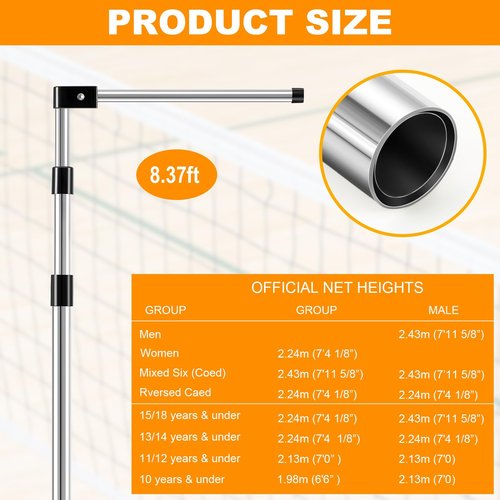 Motionchic Volleyball Net Measure Pole 4 Pre-Set Precise Height Retractable Volleyball Official Referee Equipment for Men's, Women's, Coed and Junior Outdoor Training