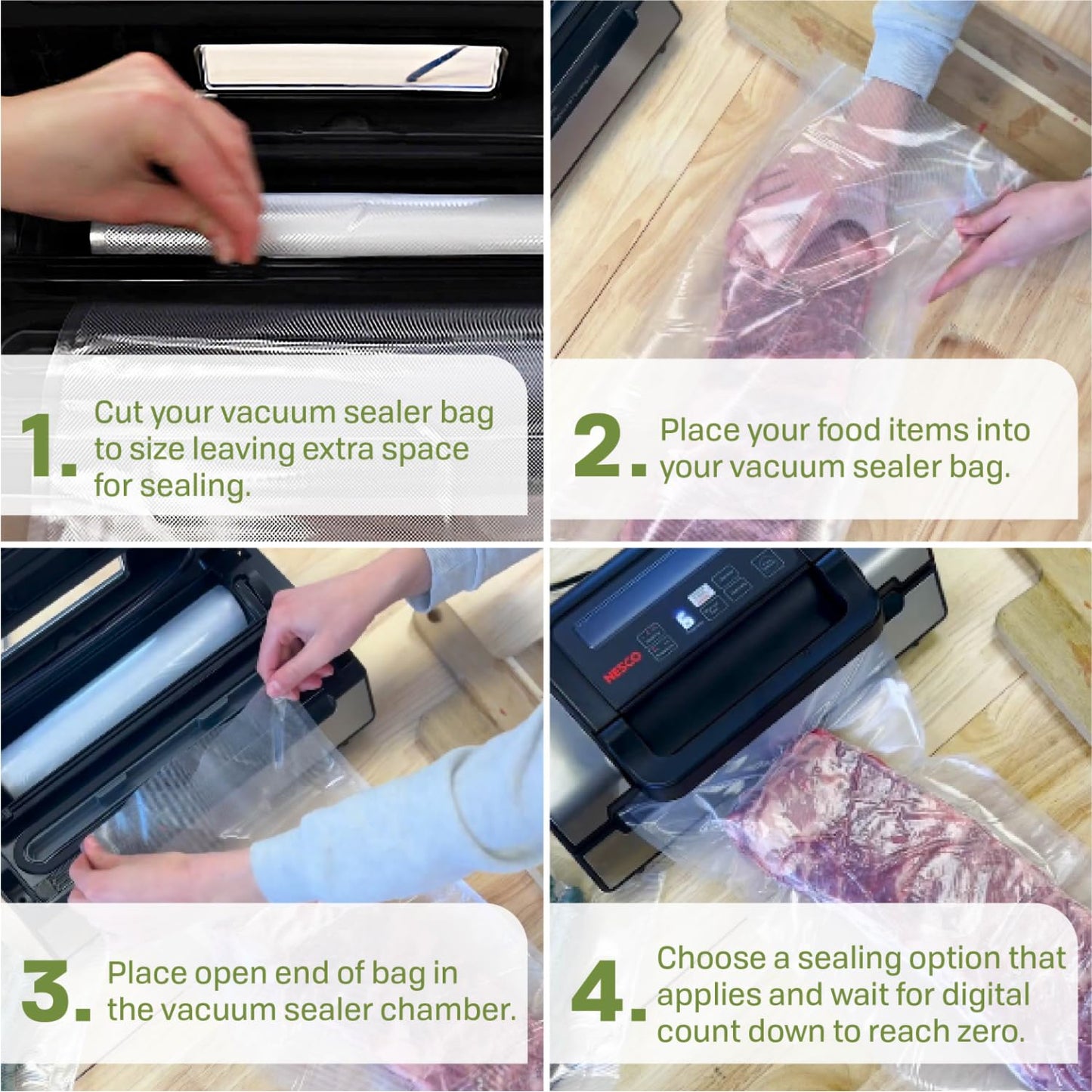 NESCO VS-03R Vacuum Sealer Bags for Home Food Storage, Liquid‑Friendly Bags Safe for Microwave and Sous‑Vide Cooking