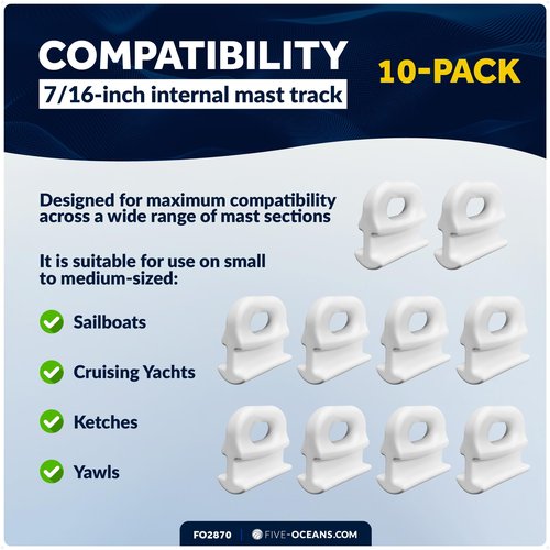 Five Oceans 10-Pack Sail Slide - Internal Track - 7/16-Inch (11mm) Internal Mast Track Slide for Small to Medium-Sized Sailboats, Cruising Yachts, Ketches, and Yawls- FO2870