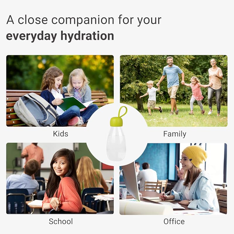 Emoi 12oz BPA Free Water Bottle with Green Cap & Silicone Strap