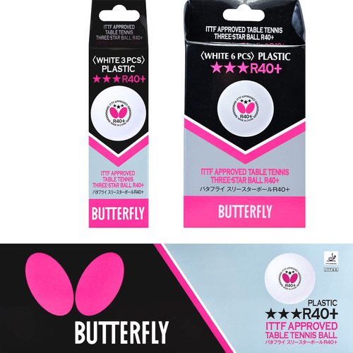 Butterfly R40+ Table Tennis Balls - 40mm White Ping Pong Ball - 3 Pack
