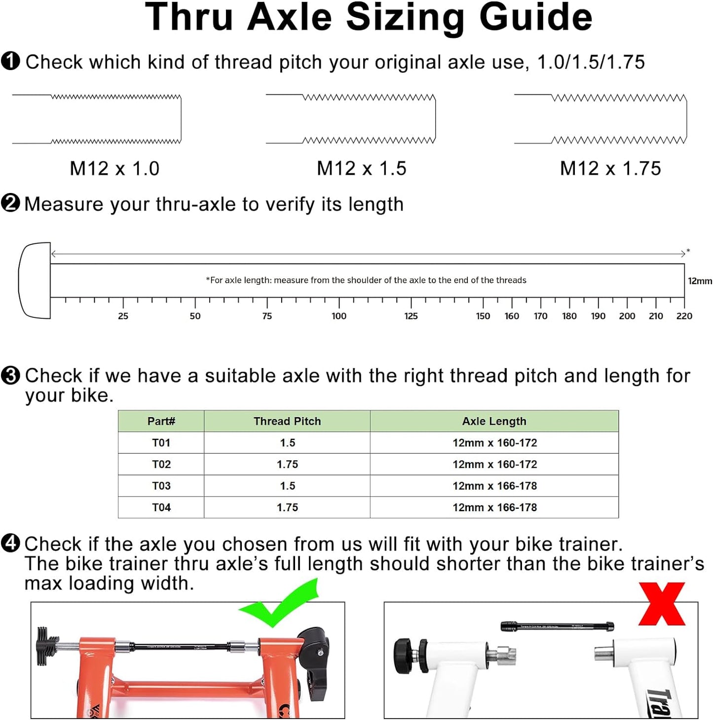 12mm Thru Axles for Bike Trainers - M12 x 1.0/1.5/1.75 Thru Axle Adapter for Rear Wheel Attachment Trainer - Bike Trainer Thru Axles Adapter