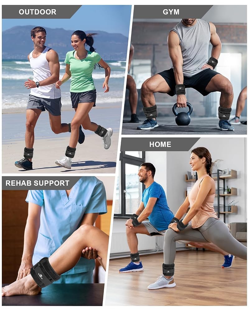 Adjustable Ankle Weights 1-6 lbs Pair with Removable Weights - Black (3 lb per side)