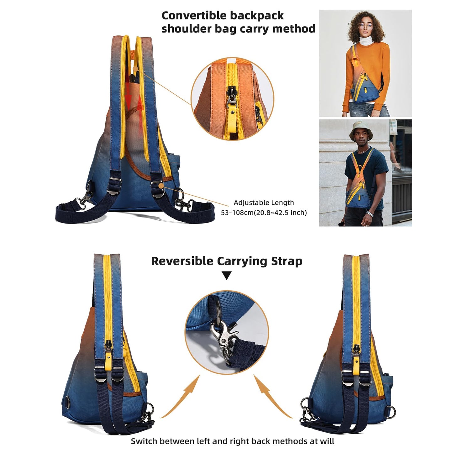 KL928 Sling Bag - Small Crossbody Backpack Shoulder Casual Daypack Rucksack for Men Women