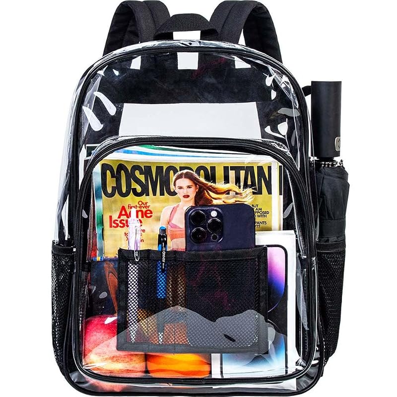 Clear Backpack 16x12x5 - Heavy Duty See-Through School/ Stadium Backpack - Black Variation Included