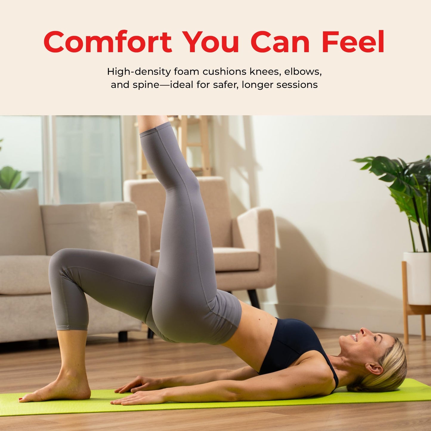 Sunny Health & Fitness Exercise Yoga Mat – Firm Studio Support for Stability & Grounded Balance – Durable, Tear-Resistant & Portable for Yoga, Pilates & Floor Workouts- Black– NO. 031-BK