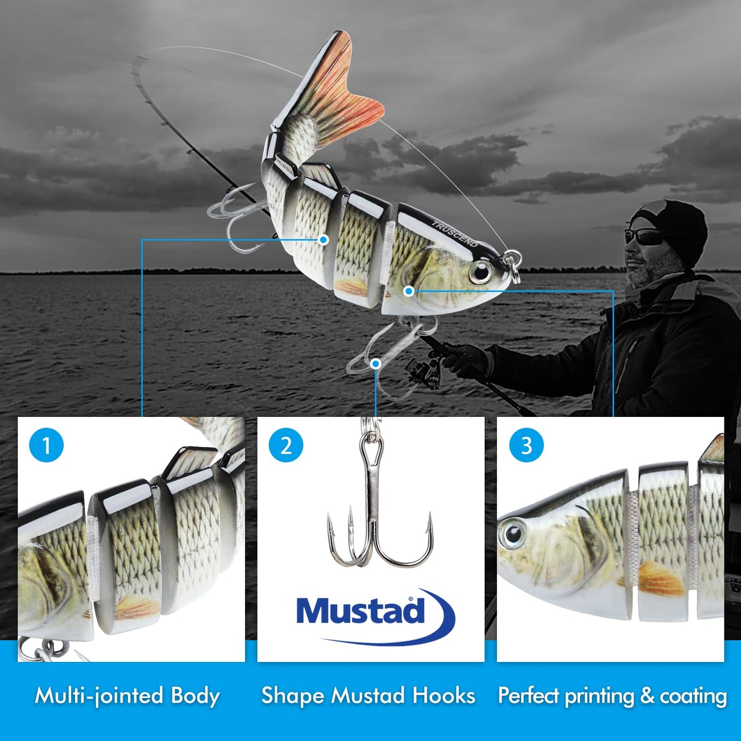 TRUSCEND Fishing Lures for Bass Trout Swimbaits for Bass Fishing Segmented Multi Jointed Swim Baits Slow Sinking Swimming Lures for Freshwater Saltwater Fishing Gear Lure Kit Fishing Gifts Plugs