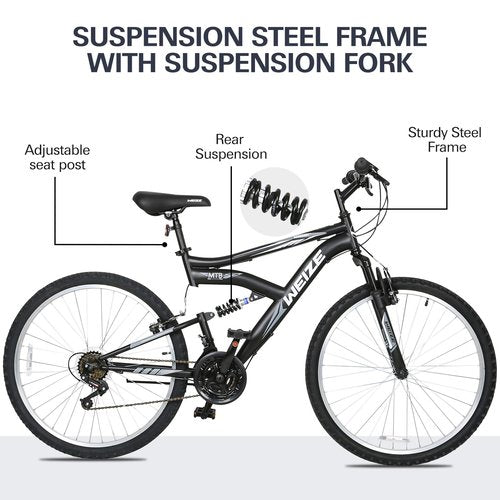 WEIZE Mountain Bike, 26 27.5 inch Outdoor Hybrid Bike,18-Speed/High-Carbon Steel/Dual Full Suspension, Adjustable Ergonomic Seat for Men Women Adult, MTB Bicycle with Suspension Fork,Sleek Colors