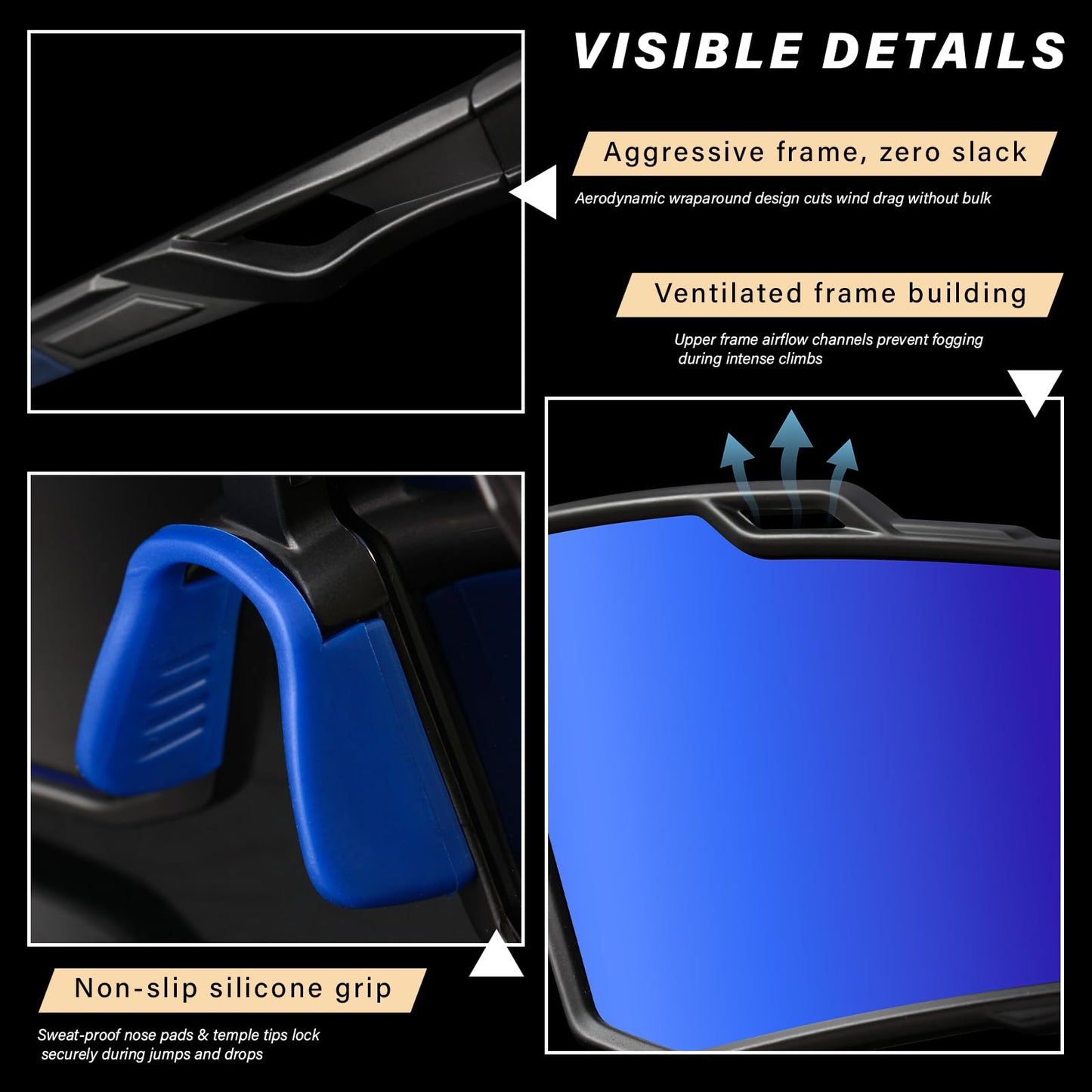 3pcs Polarized Sport Sunglasses Men Cycling Driving Fishing UV Protection Sun Glasses Lightweight Big Frame Mountain Bike Goggles