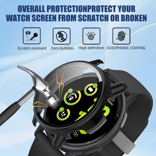 Kimiyaki for Garmin vivoactive 5 Screen Protector Case [Full Coverage], Hard PC Bumper All-Around Protective Accessories for Garmin vivoactive 5 Built-in Tempered Glass Film