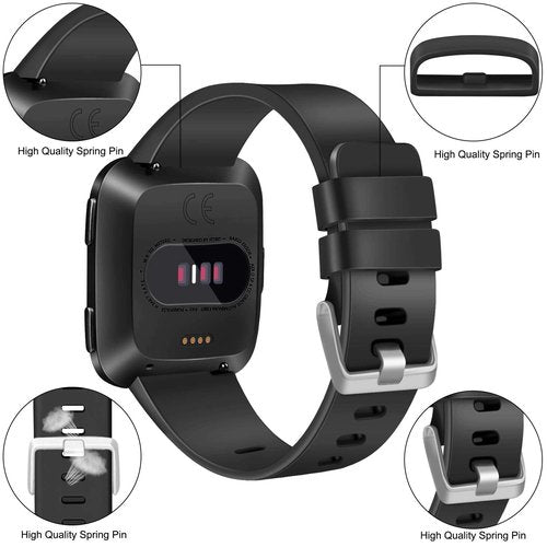 PACK 3 Soft Silicone Bands for Fitbit Versa 2 / Versa/ Versa Lite Classic Adjustable Sport Bands for Women Men Small Large(Without Tracker) (Small, Black+Blue+Grey)