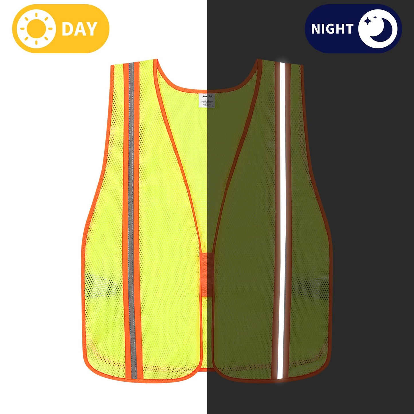 Meiosuns Reflective High Visibility Safety Vest for Men Women Class 2 Hi Vis Breathable Mesh Vests Neon Safety Jacket with Elastic Band for Construction Work Meets ANSI/ISEA Standards (Yellow, XL-3XL)