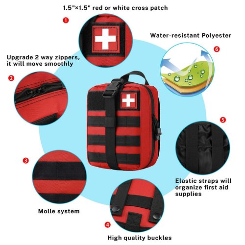 Gonex MOLLE Medical Pouch EMT First Aid Pouch Rip-Away IFAK Tactical Utility Pouch for Outdoor Activities Medical Supplies (Bag Only), Red