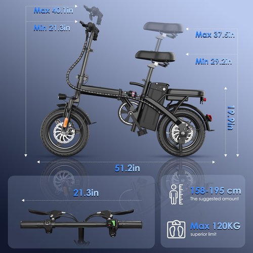 RPINT Electric Bike for Adults 500W Motor,14" Folding Ebike Electric Bicycles with 48V 13Ah Removable Battery UL 2849 Certified, 25 Miles PAS Range, Mini E Bikes for Teens (E14 Black)